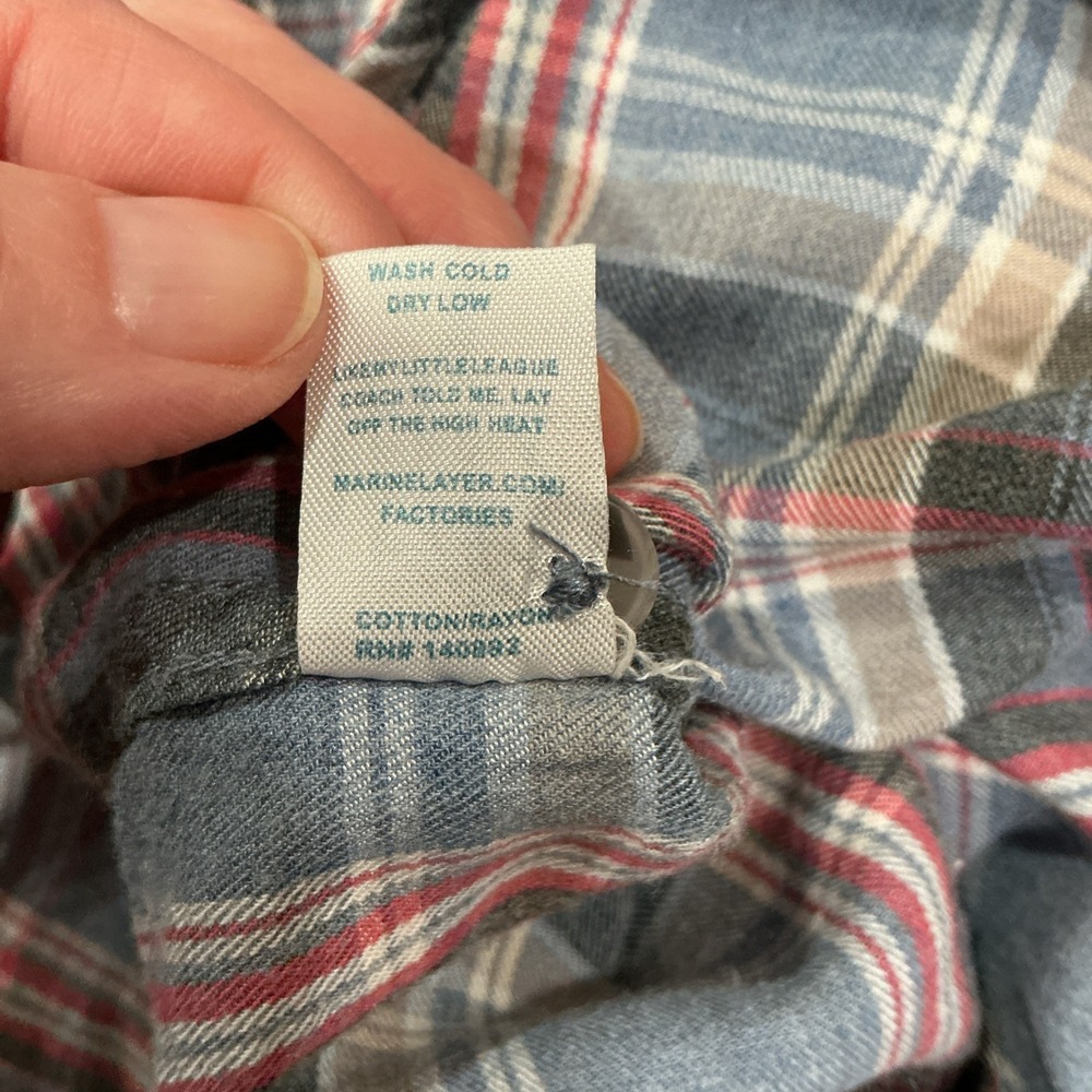 Marine Layer Plaid Flannel Button Down Shirt, Medium, Blue - Picture 8 of 8